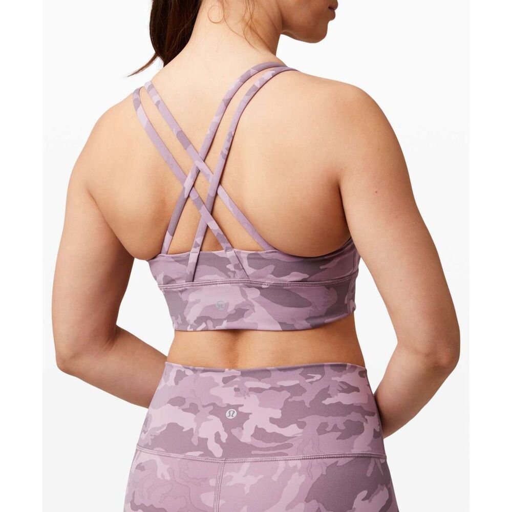 Lululemon Energy Bra Long Line Incognito Camo Pink Taupe Multi Size 6